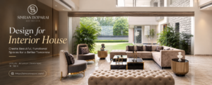Luxury living room interior design with elegant neutral furniture, marble flooring, gold accents, and garden views by Simran Boparai Archtelier.